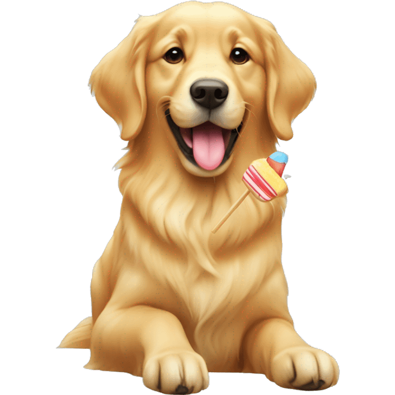 Golden retriever eating a popsicle emoji