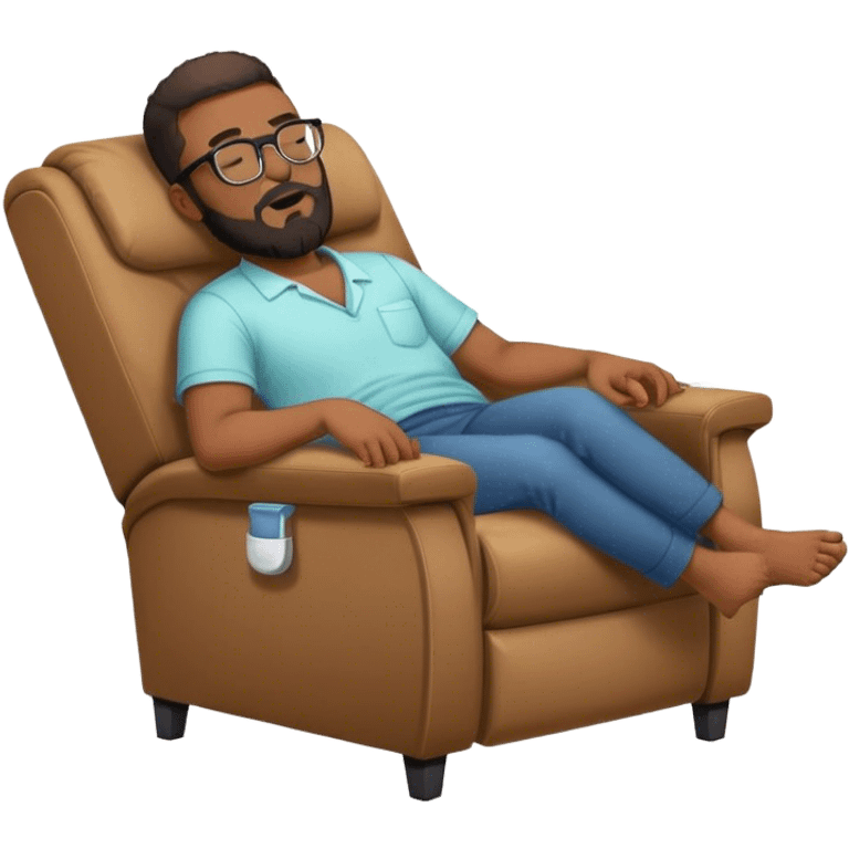 Black hair Guy with glasses and beard sleeping on recliner and drooling  emoji