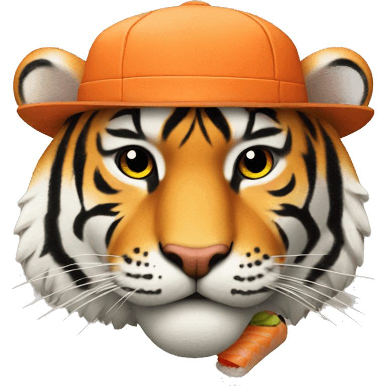 tiger wearing a hat made out of sushi emoji