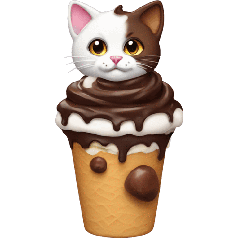 Chocolate sundae with calico cat emoji