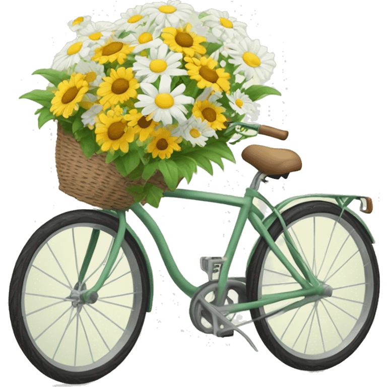  bicycle with front basket has bouquet of daisies  emoji