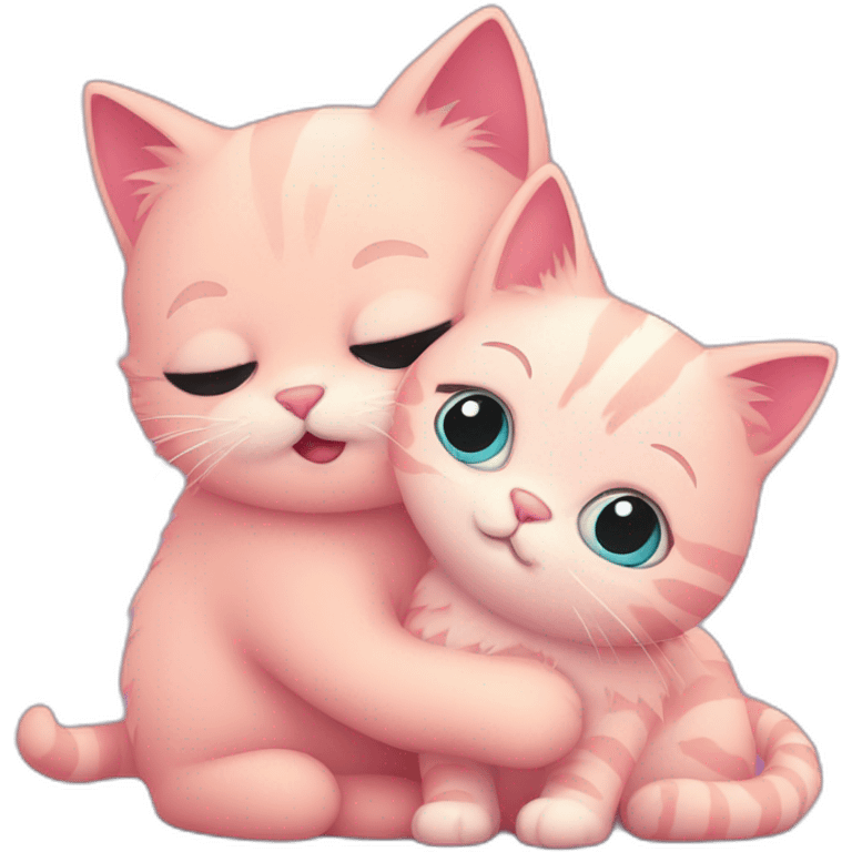 cute fluffy pink cat hugs another cat emoji