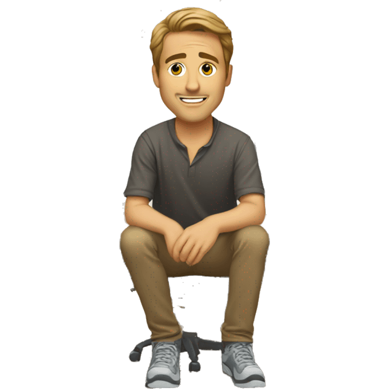 white brown haired man kneeling on floor in front of computer desk emoji