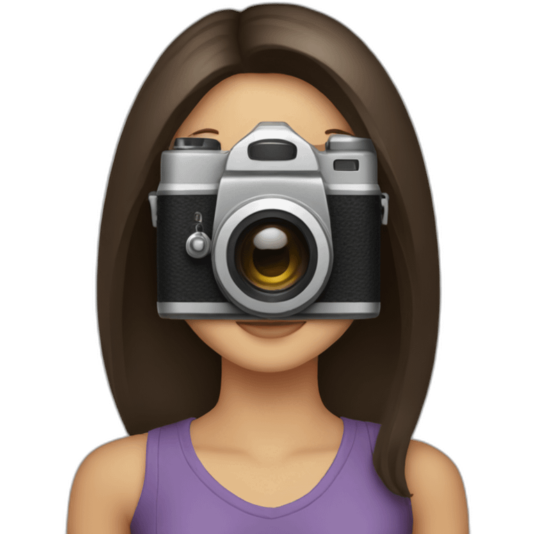 brunette girl with a square with a camera emoji