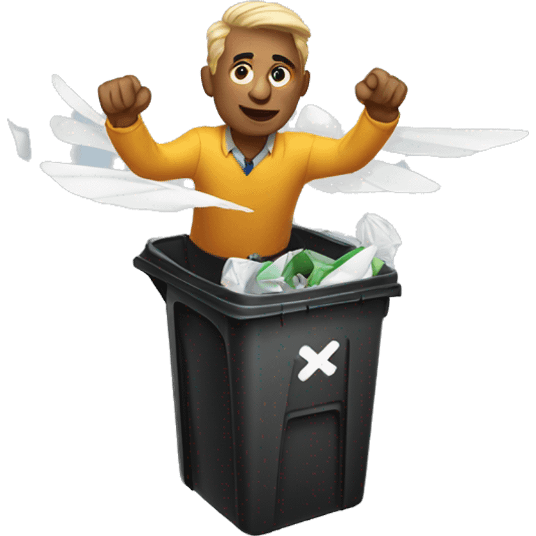 The man flying over the trash emoji