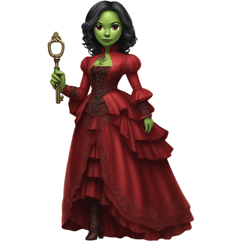 gamora in Victorian dress elegant red full body, holding big key emoji