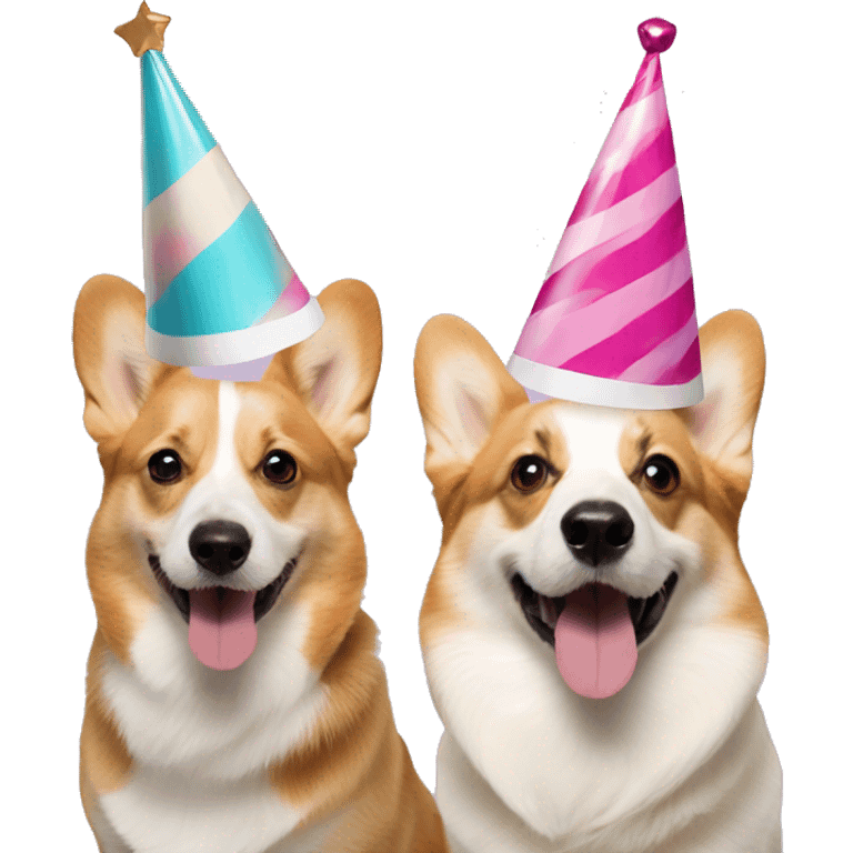 corgi and english cream with party hats emoji