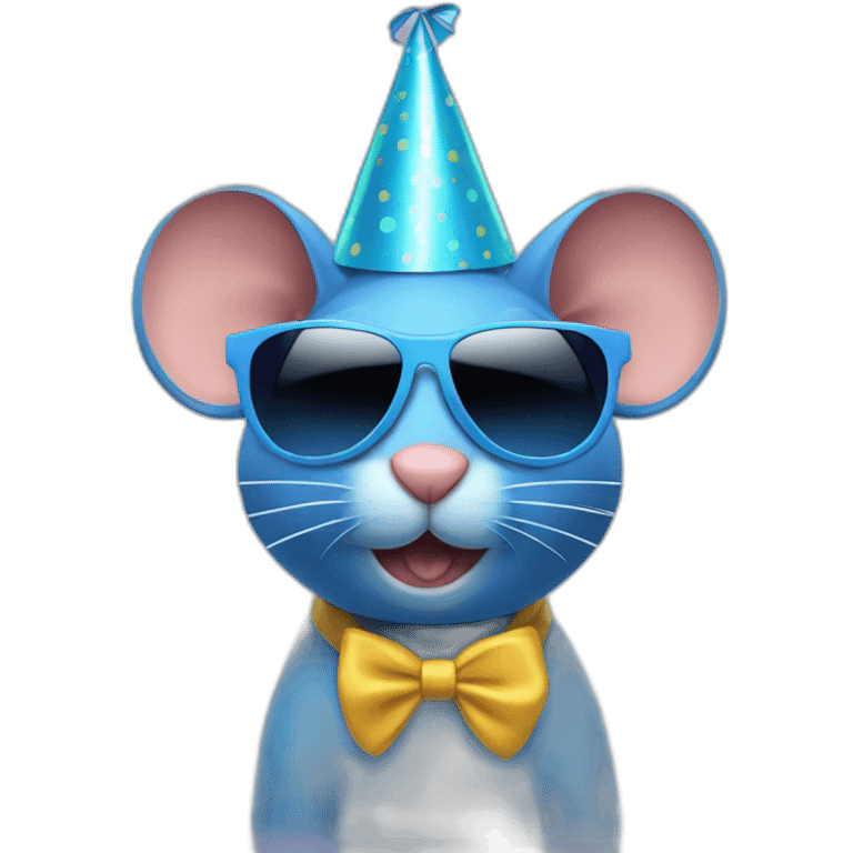 Blue mouse in party hat and sunglasses emoji