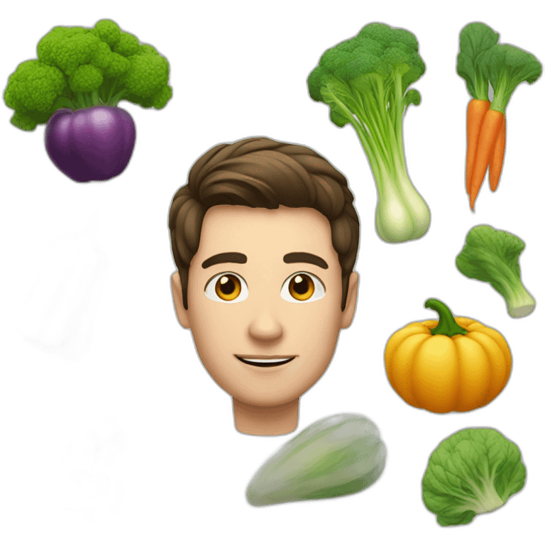 white skin men with mid brunette hair and a lot of vegetables and a perfum emoji