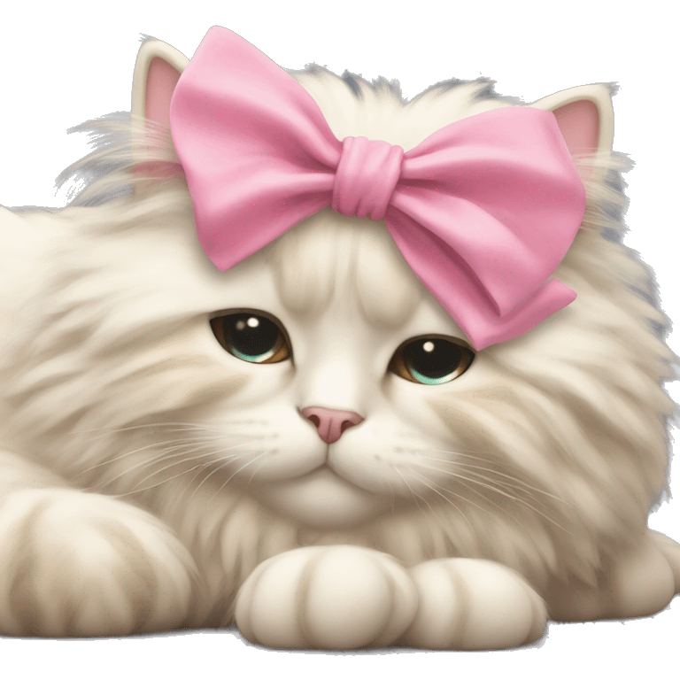 Rag doll cat fluffy sleeping with pink bow emoji