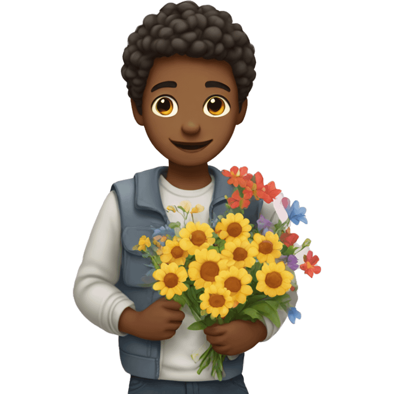 Boy with flowers in hand emoji