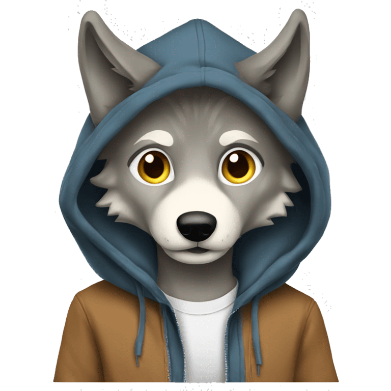 Wolf wearing hoodie with a wolf logo emoji