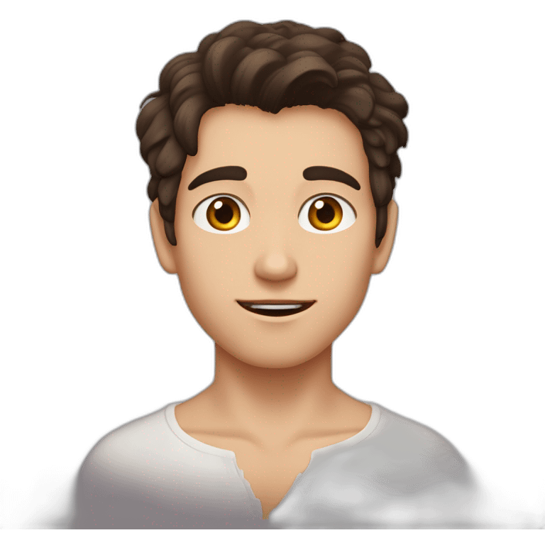 Un jeune homme brun avec des dant de  vampire, les cheveux locks teinture de cheveux, les yeux remplacés par des étoiles, un jeune. emoji