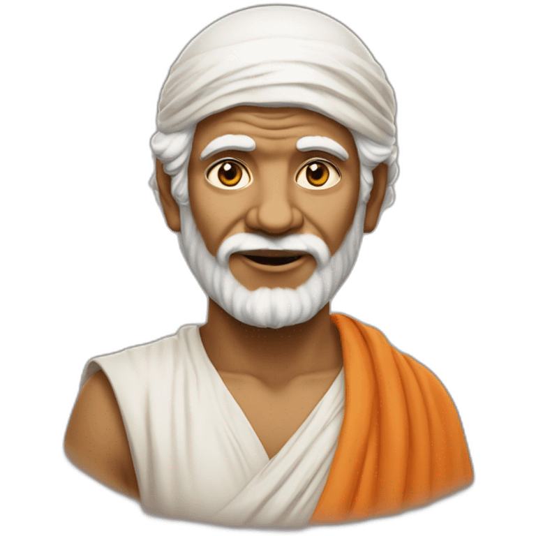 Sai Baba with a defined jawline with finger on jaw emoji