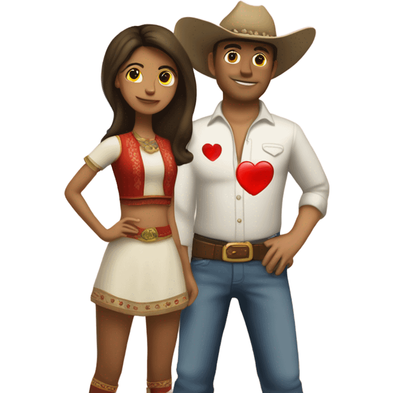 white Cowboy holding heart with desi girl full body emoji