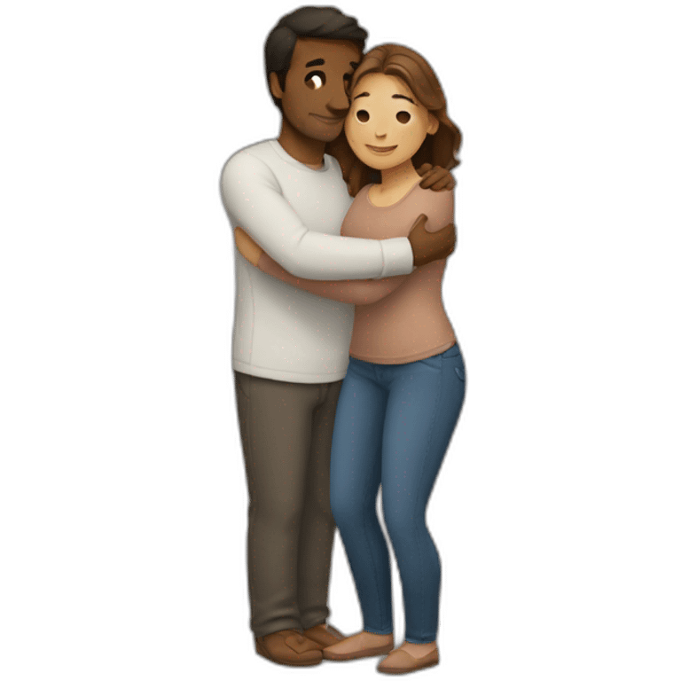 Brown man and white brown hair woman hugging emoji