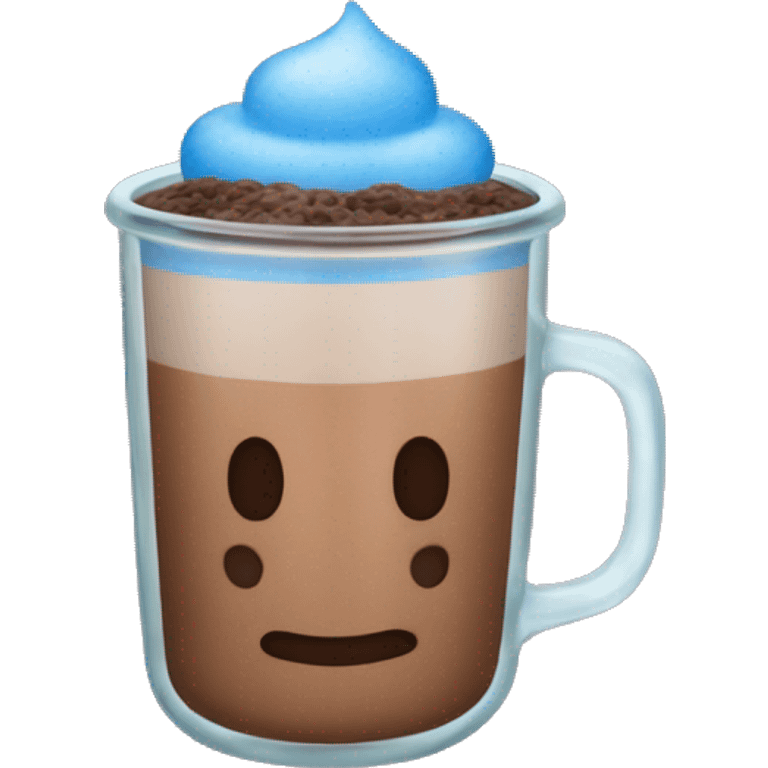 A glass of cocoa to go with a blue snowflake pattern on top emoji