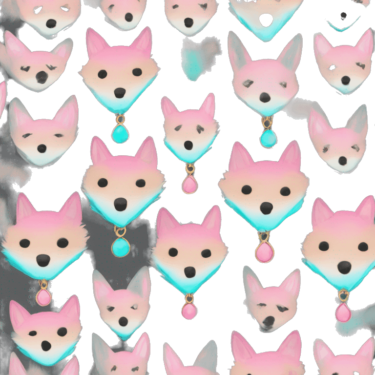 Faded dark Tie dye beige gray fox in pink cyan gray black beige gold jewellery emoji