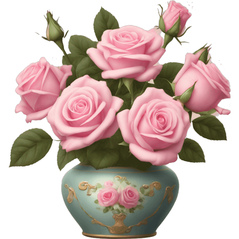 Pastell pink roses in a vintage vase emoji