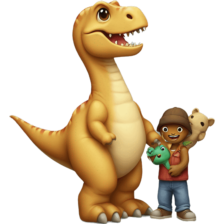 Dinosaur holding a teddy dinosaur  emoji