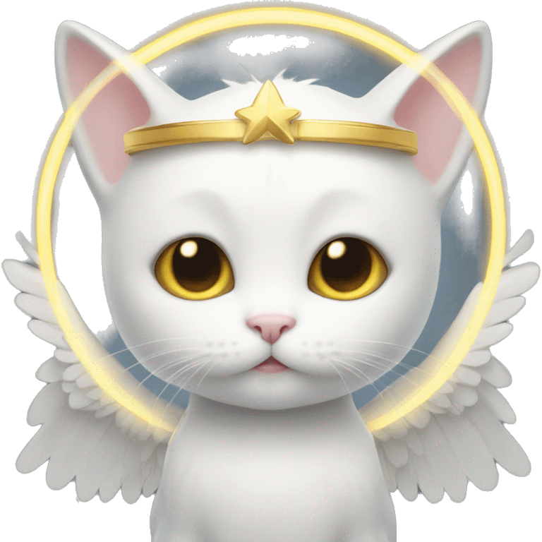 Little white cat with a halo and wings  emoji