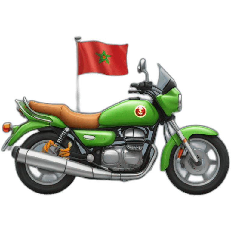 une moto avec le drapeau du Maroc derrière emoji