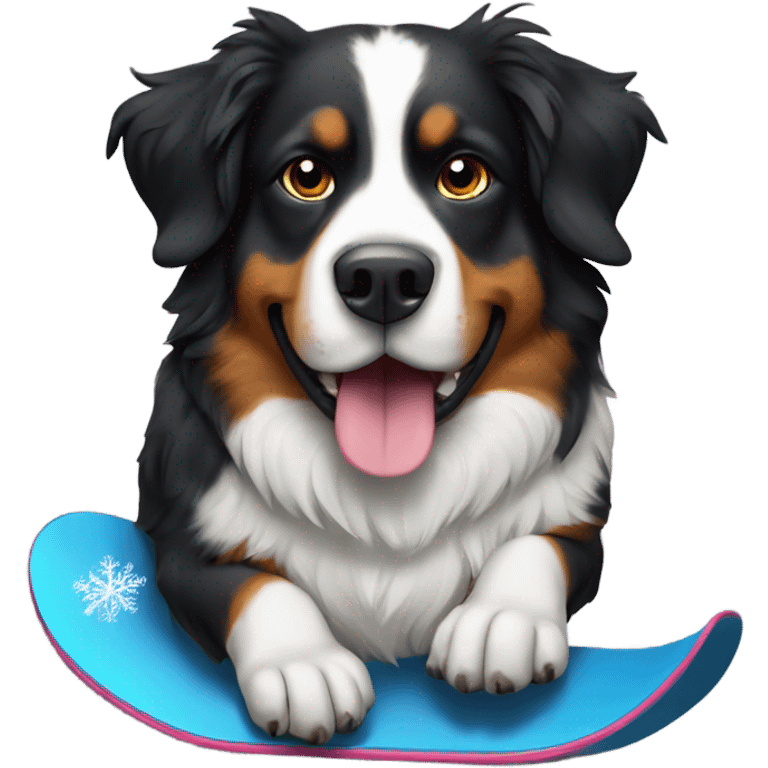 Burnese mountain dog on a snowboard  emoji