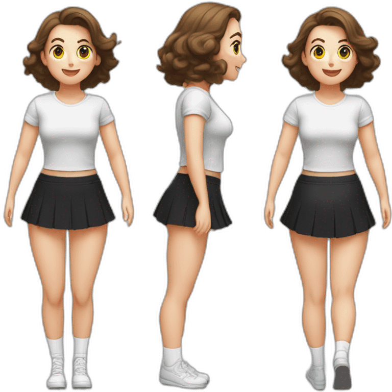 alistic-full-body-caucasian-curvy-beauty-jumping-short-black-skirt-back-and-front-views-strong-wind-knickers-long-white-socks emoji