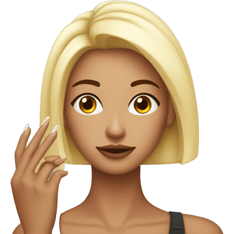 Emoji of a woman, looking at her long nails while making bombastic side eye emoji