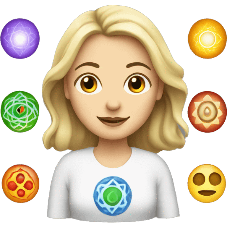 White woman with 7 chakra symbols  emoji