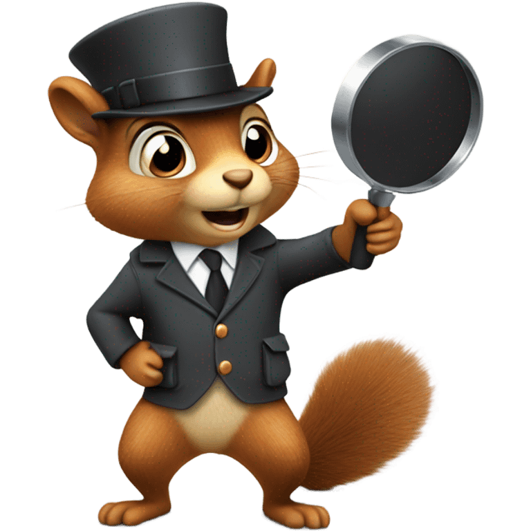 A squirrel in a detective outfit holding a magnifying glass emoji