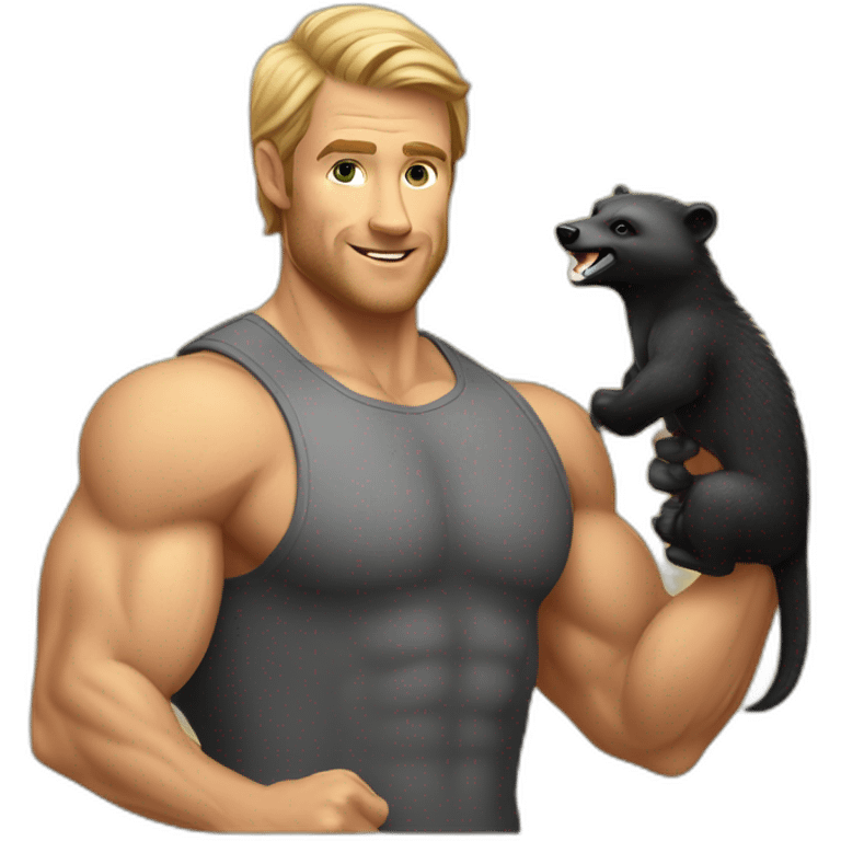 muscled caucasian man holding a honey badger emoji