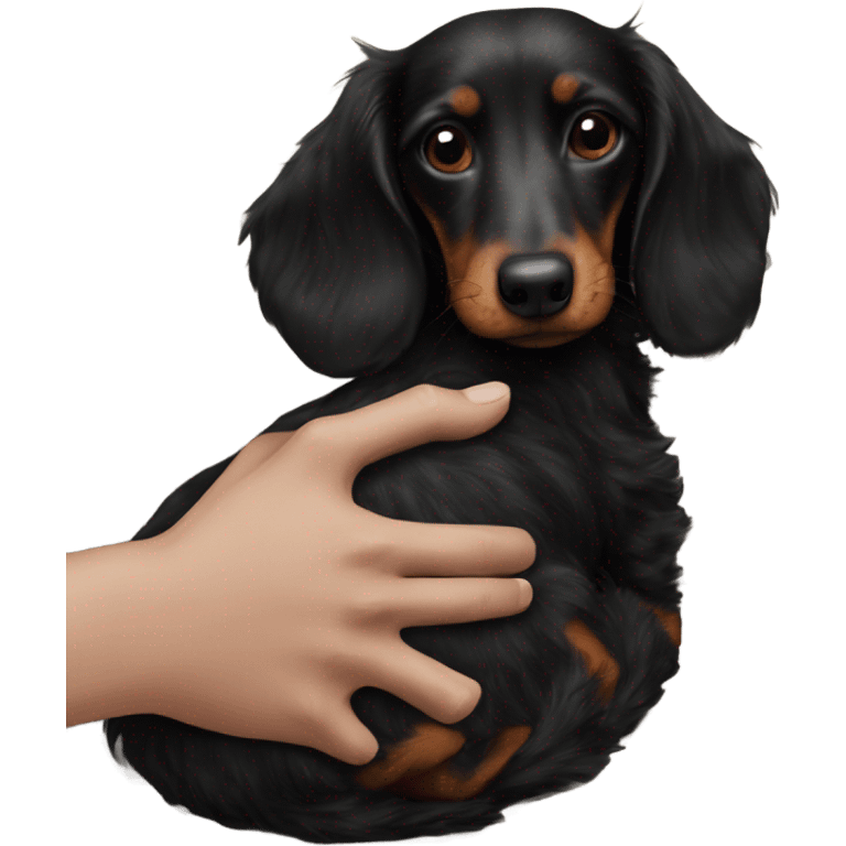 Dachshund cuddling black fluffy dog emoji