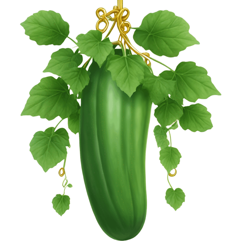 Cucumber plant in hanging gold planter emoji