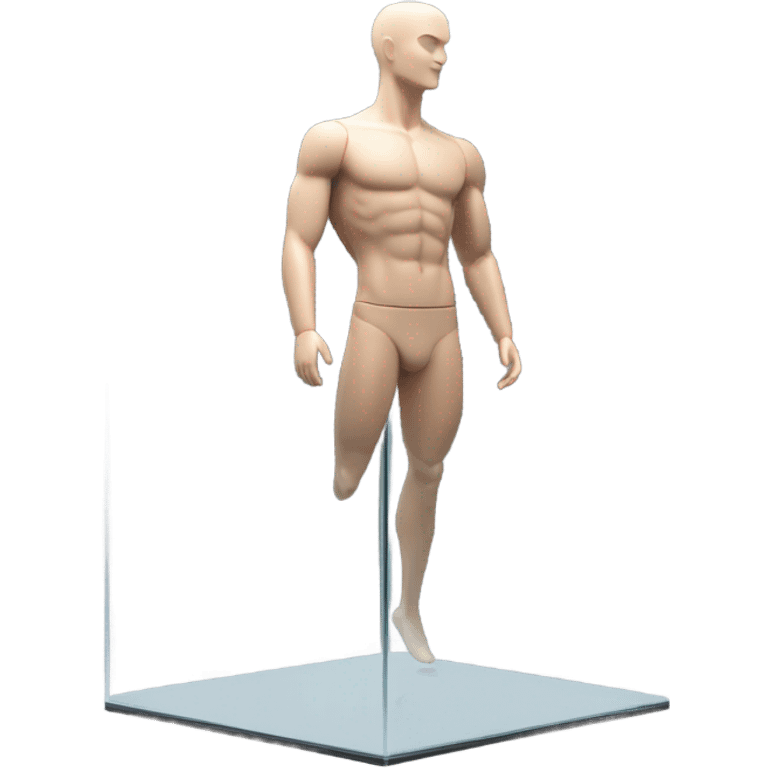 male mannequin abs cubes inside a glass cube on a stand isometric view emoji