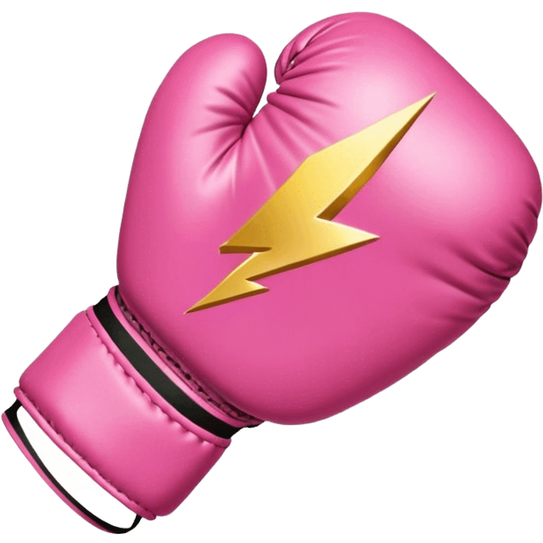 pink boxing glove with golden lightning bolts, female symbol ♀ on the backhand, sparkling stardust particles in the background emoji