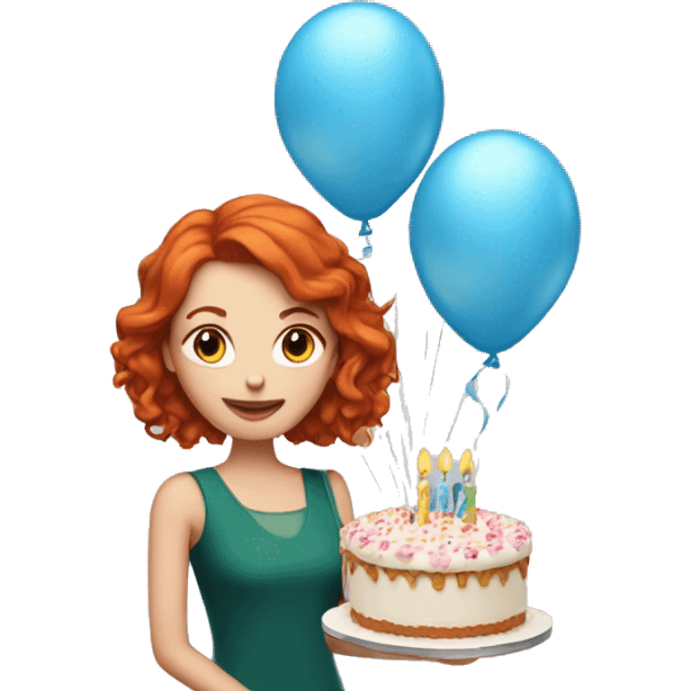 Redhead with birthday cake emoji