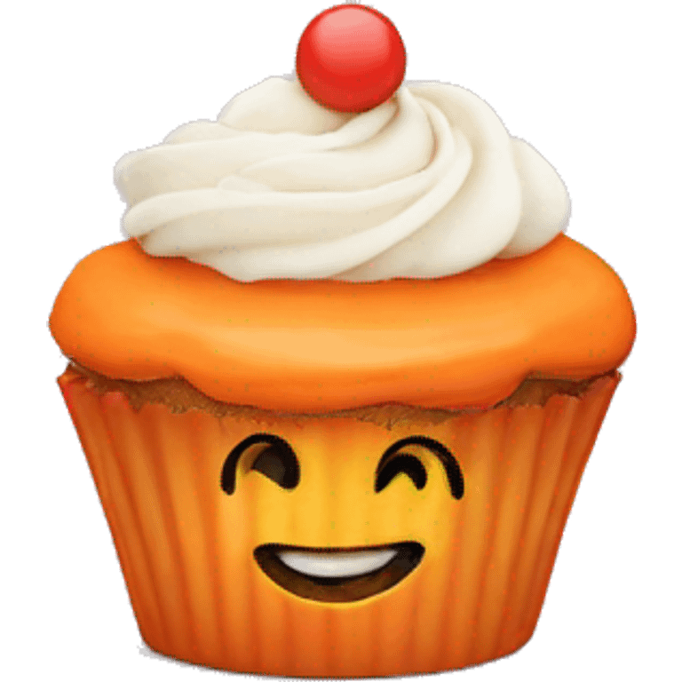 orange cupcake with happy face on the icing emoji