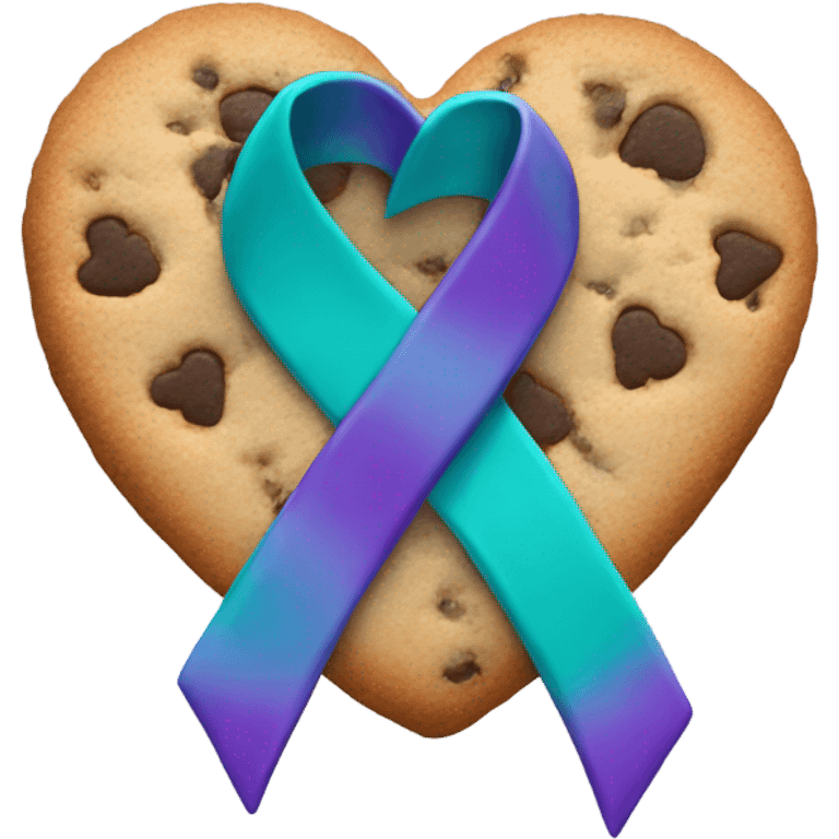 Purple teal Suicide awareness ribbon, cookie heart emoji