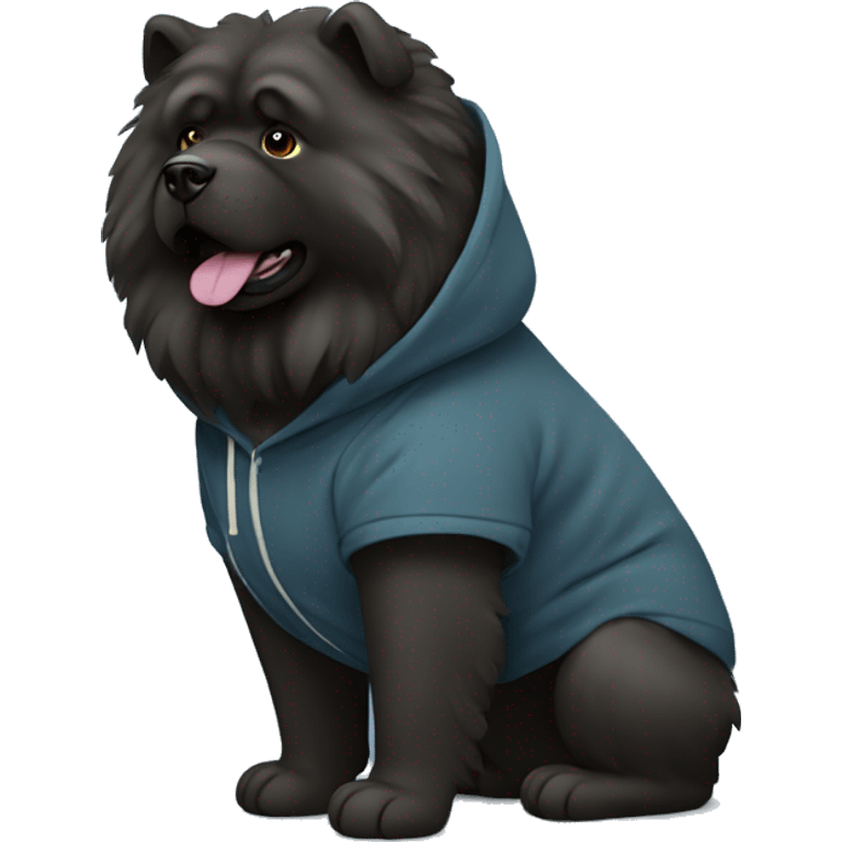 A black chow chow dog wearing a hoodie emoji