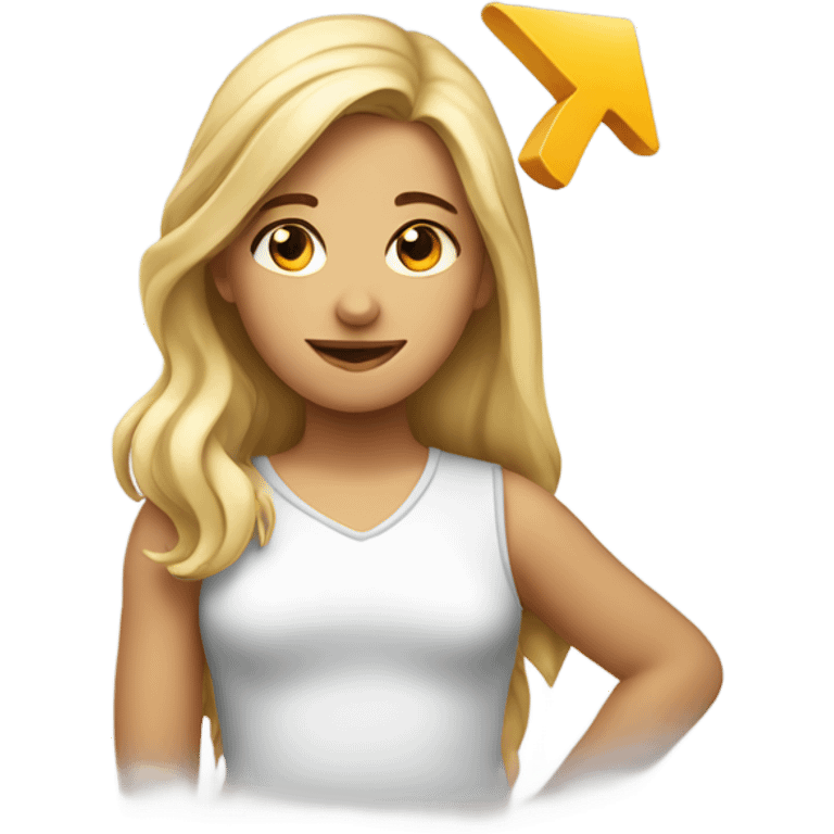 a figure of a girl with a cartoon arrow pointing at her head emoji