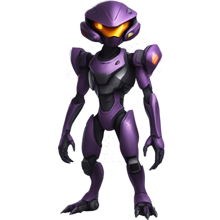 a black Genesect-Raptor-Fakémon—hybrid with a futuristic visor-helmet full body emoji