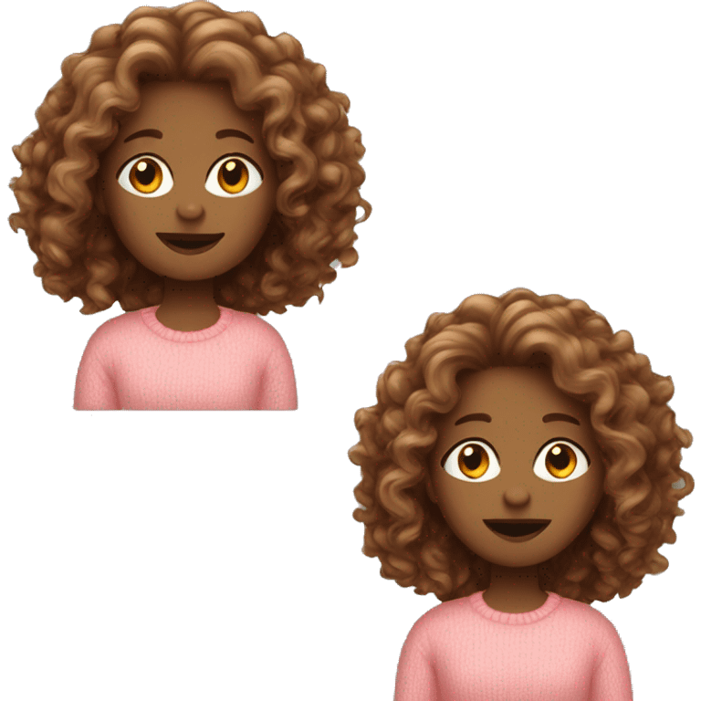 White women curly brown long hair in pinkish orange sweater  emoji