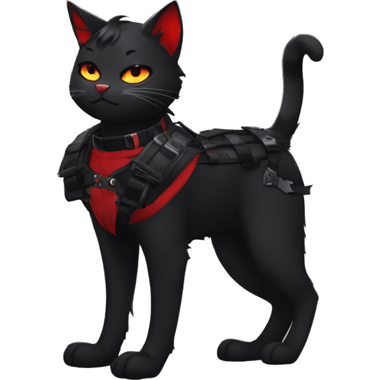 Anthro Edgy Cool Beautiful Black Cat-Fursona with Emo Hair-bangs with Red Streaks Chest Harness Spiked Collar Bat Wings emoji