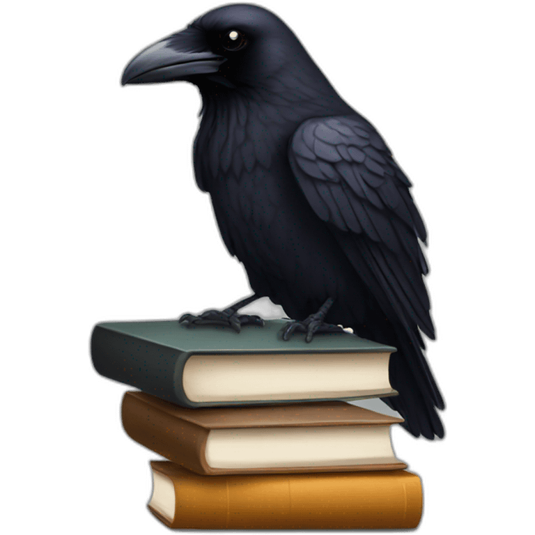 raven sitting on top of books emoji