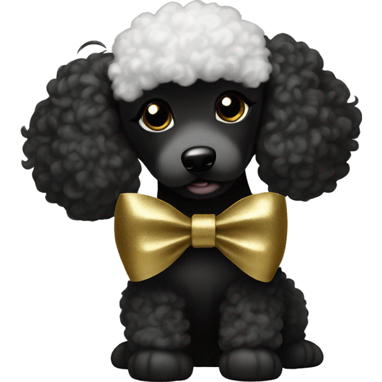 Black and gold bow with gold fleur de lis icon on white poodle emoji