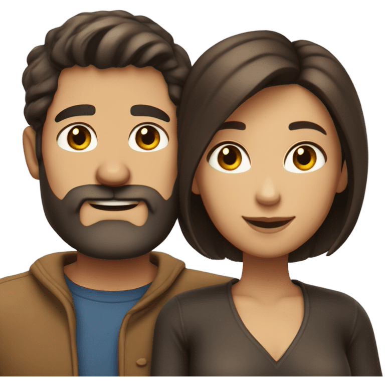 Dark haired white man with beard hugging beautiful woman with medium tan skin and short dark brown hair  emoji