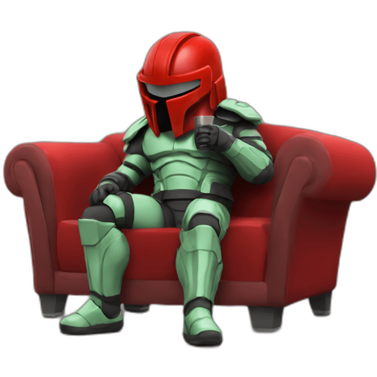 A red spartan drinking a relaxed coktail on a sofa emoji