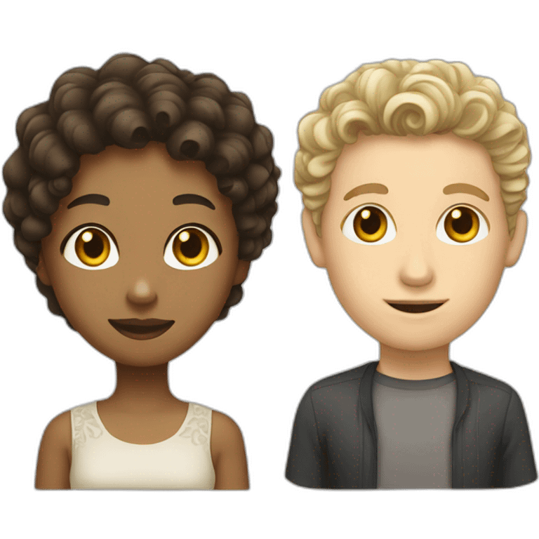 Indonesian girl and white man with curly hair emoji