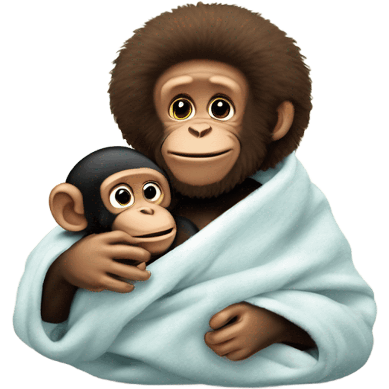 Bob Ross bottle feeding a new born baby chimpanzee wrapped in a blanket emoji